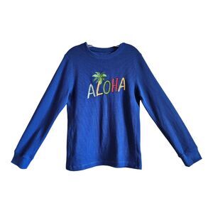 PRINCESS CRUISES Women's S Aloha Shirt Waffle Knit Blue Embroidered Sequins 36"